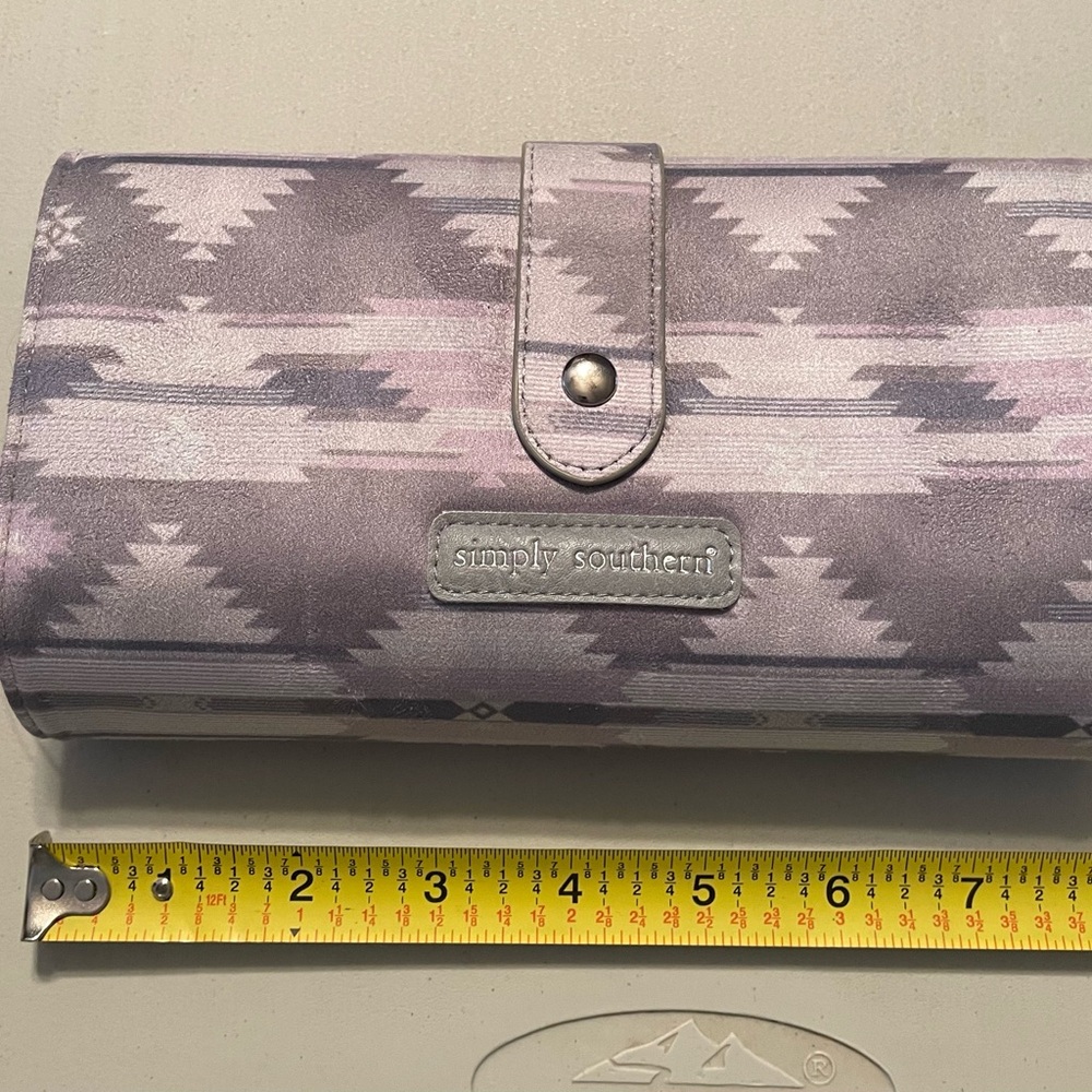 Simply Southern Gray  Purple Aztec Suede Wallet Huge NWT